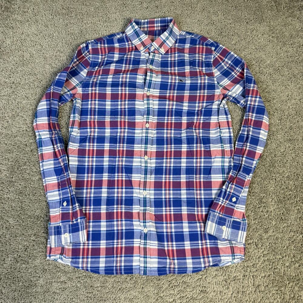 Vineyard Vines Shirt Boys XL Blue Plaid Button-Up Long Sleeve Embroidered - Picture 2 of 10